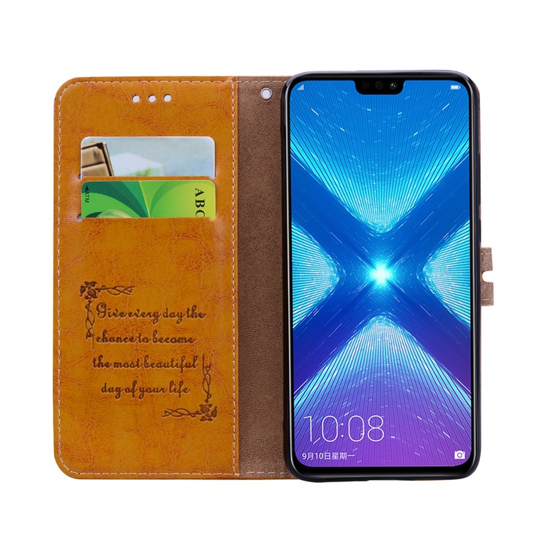 HAT PRINCE Oil Wax PU Leather Wallet Shell for Huawei Honor 8X / Honor View 10 Lite - Brown-5