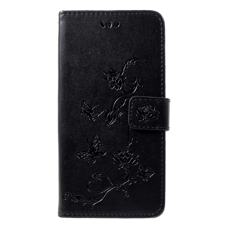 Imprint Butterfly Flowers Leather Stand Wallet Cover for Huawei Honor 10 Lite - Black-1