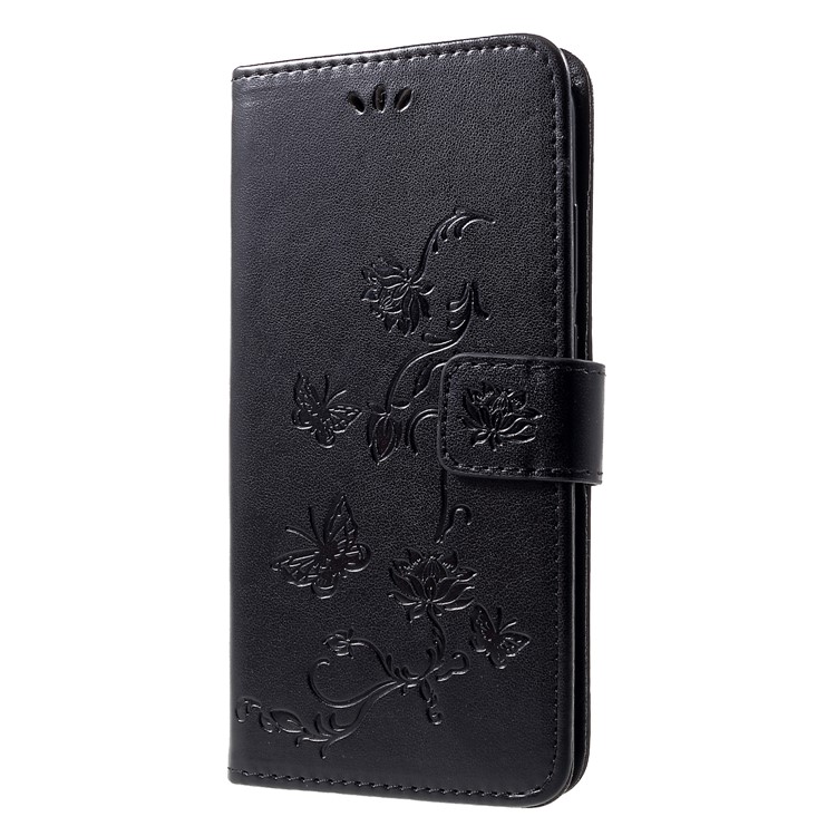 Imprint Butterfly Flowers Leather Stand Wallet Cover for Huawei Honor 10 Lite - Black-3