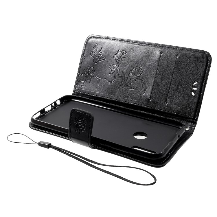Imprint Butterfly Flowers Leather Stand Wallet Cover for Huawei Honor 10 Lite - Black-9