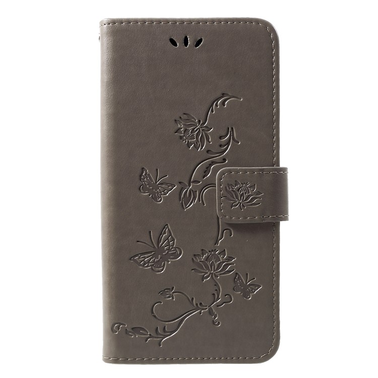 Imprint Butterfly Flowers Leather Stand Wallet Shell for Huawei Honor 10 Lite - Grey-1