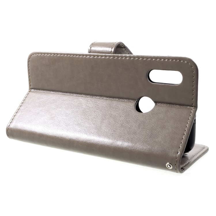 Imprint Butterfly Flowers Leather Stand Wallet Shell for Huawei Honor 10 Lite - Grey-4