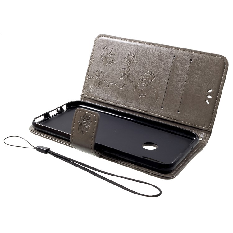 Imprint Butterfly Flowers Leather Stand Wallet Shell for Huawei Honor 10 Lite - Grey-5