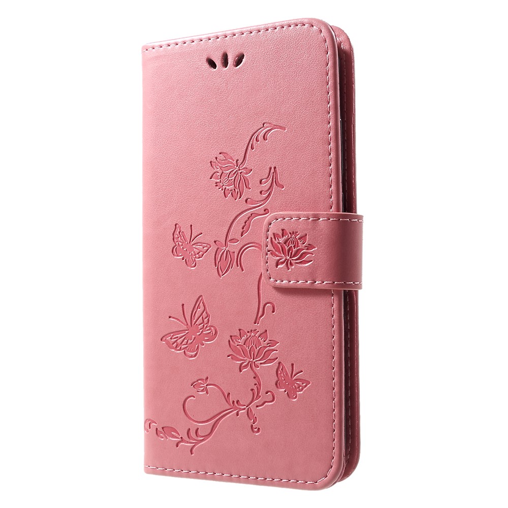 Imprint Butterfly Flowers Кожаная Подставка Для Кошелька Для Huawei Honor 10 Lite - Розовый