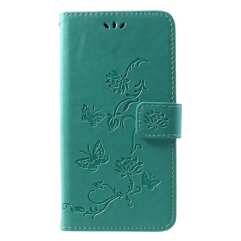 Imprint Butterfly Flowers Leather Stand Wallet Mobile Phone Case for Huawei Honor 10 Lite - Green-1