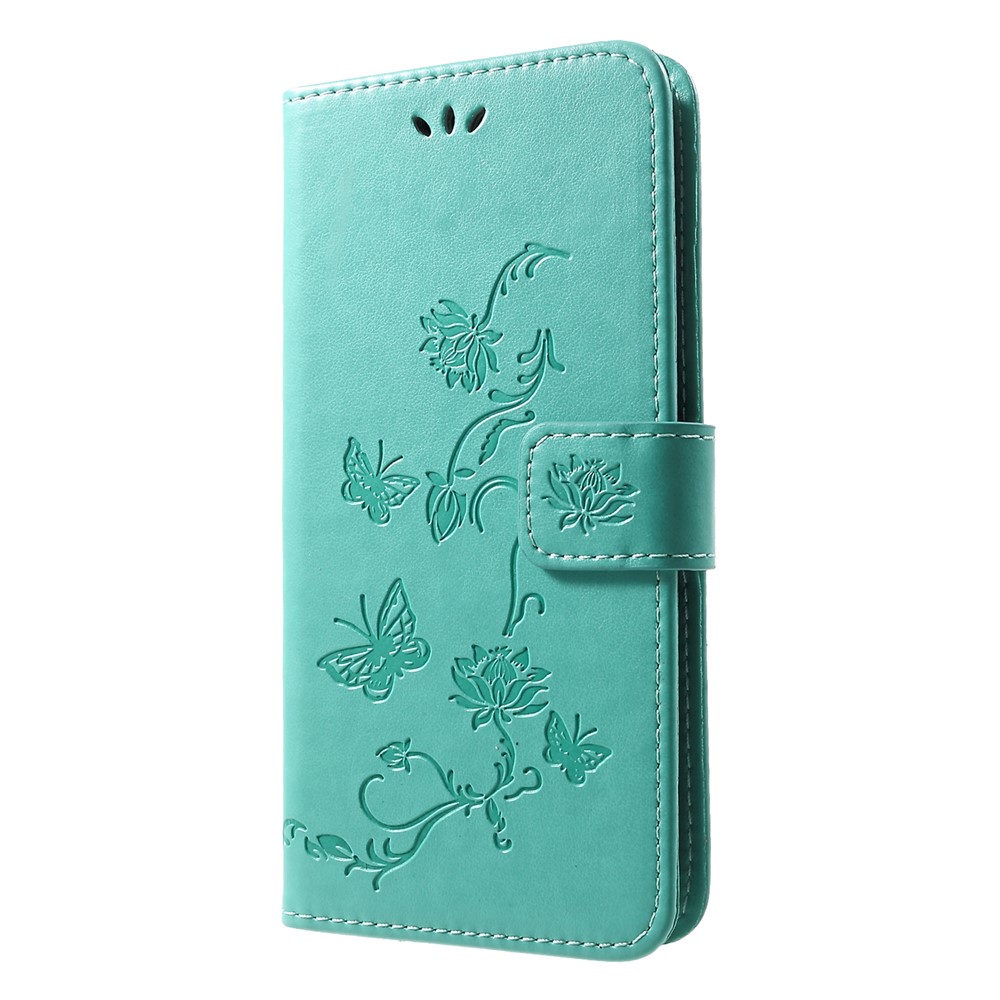 Imprint Butterfly Flowers Leather Stand Wallet Mobile Phone Case for Huawei Honor 10 Lite - Green-3