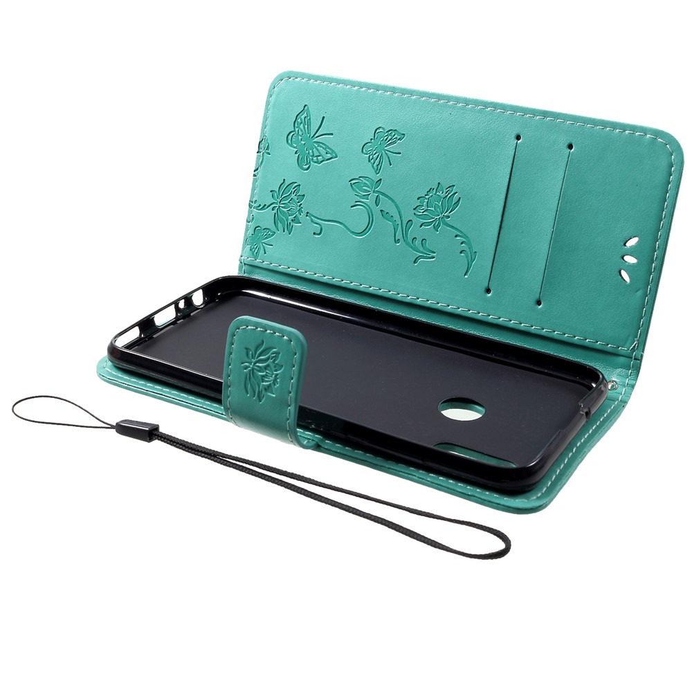 Imprint Butterfly Flowers Leather Stand Wallet Mobile Phone Case for Huawei Honor 10 Lite - Green-5