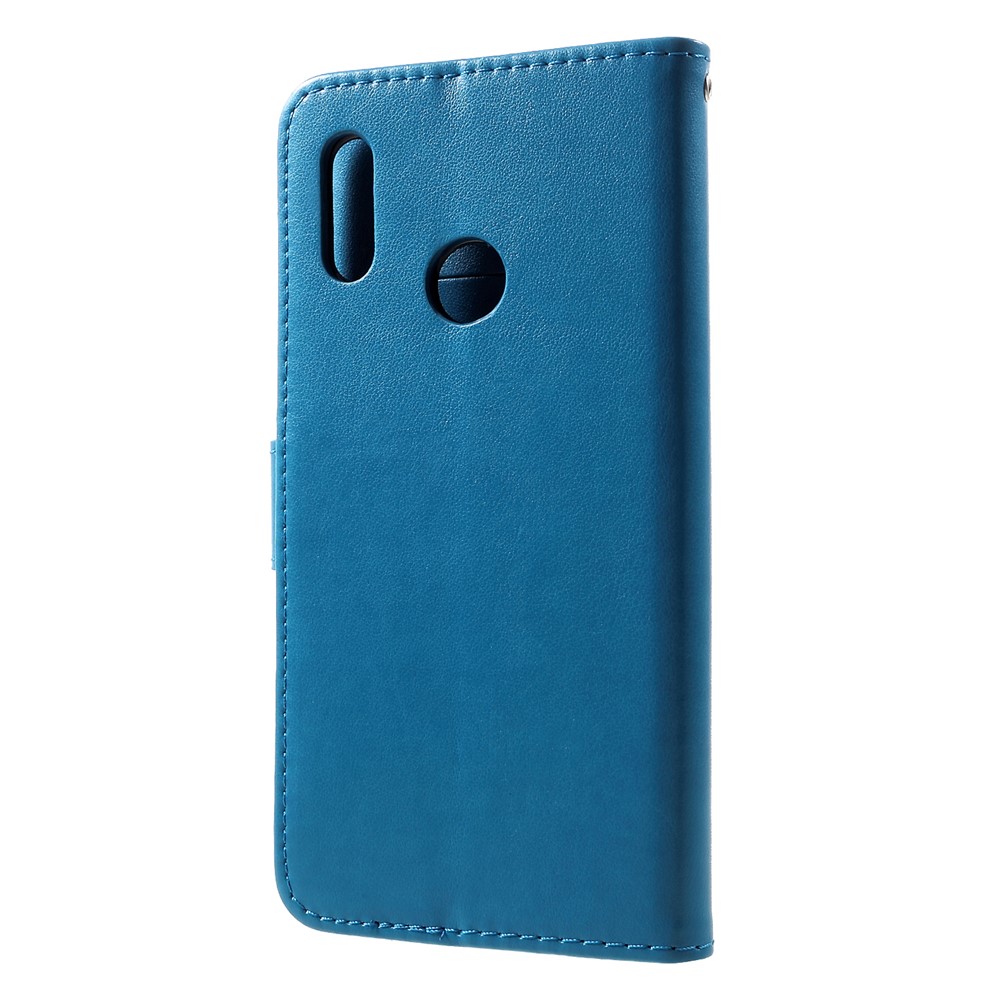 Empreinte Papillon Fleurs en Cuir Support Portefeuille Porte-téléphone Portable Pour Huawei Honor 10 Lite - Bleu-2