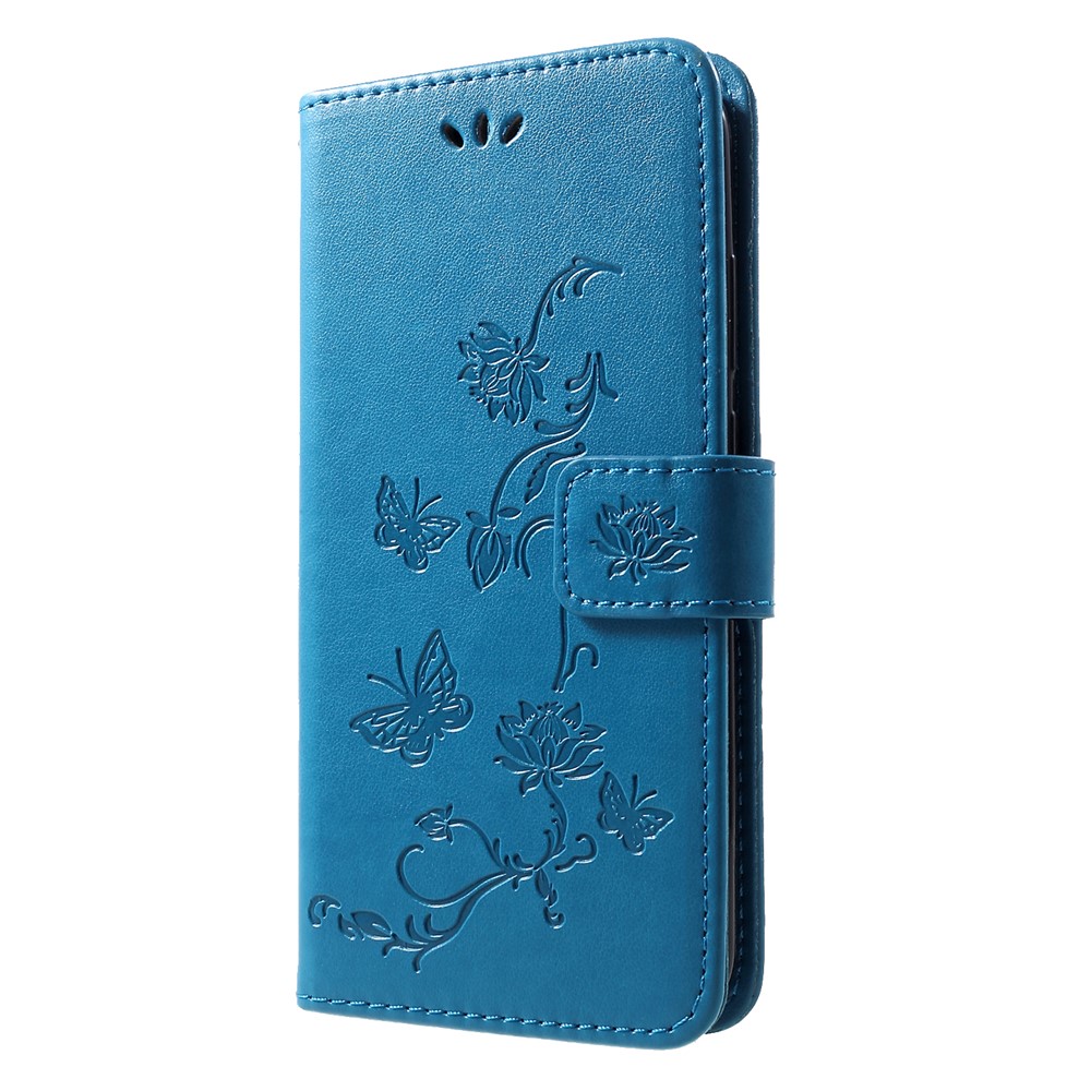 Impressão Butterfly Flowers Stand Stand Capel de Celular Capa Para Huawei Honor 10 Lite - Azul