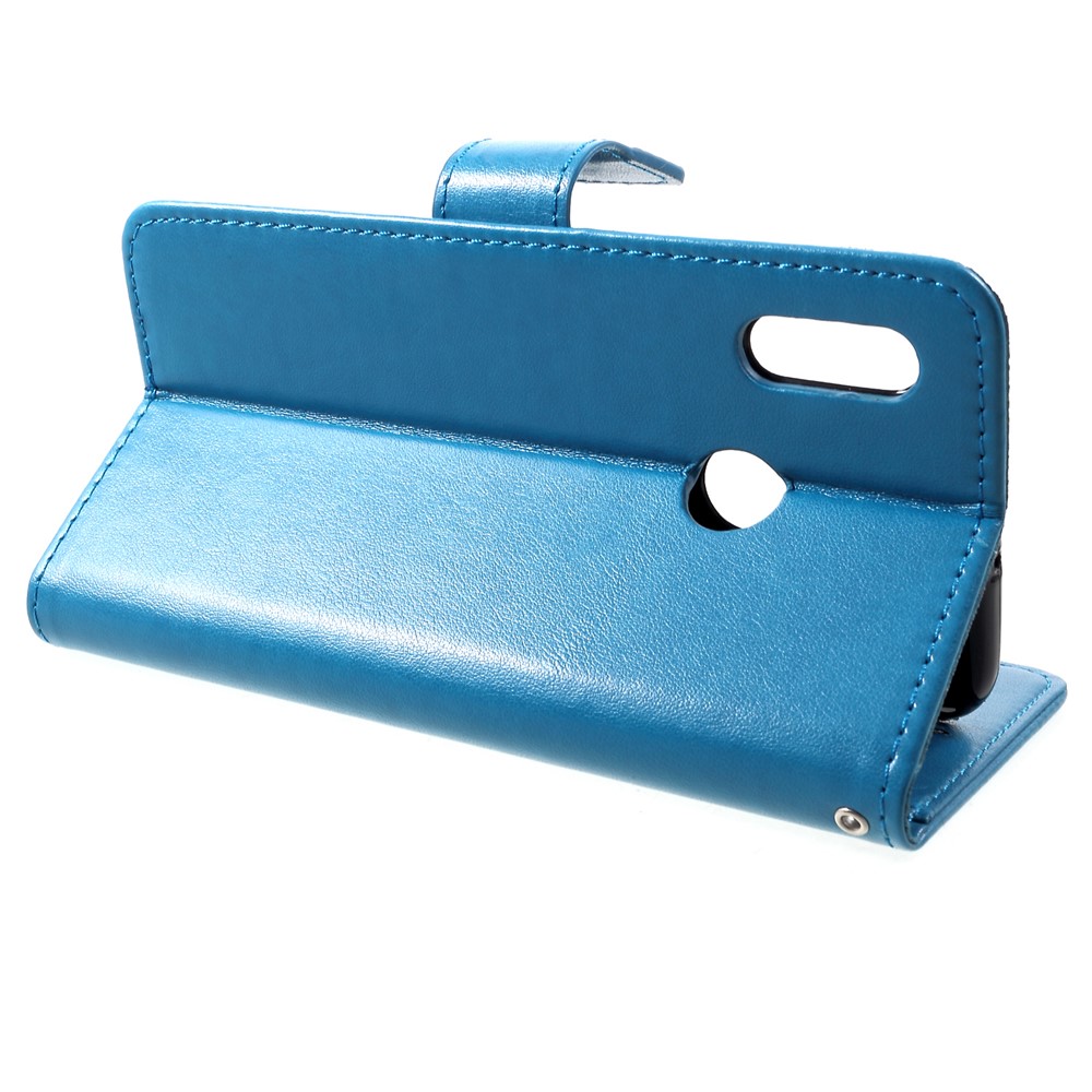Imprint Butterfly Flowers Leather Stand Wallet Cell Phone Case for Huawei Honor 10 Lite - Blue-4
