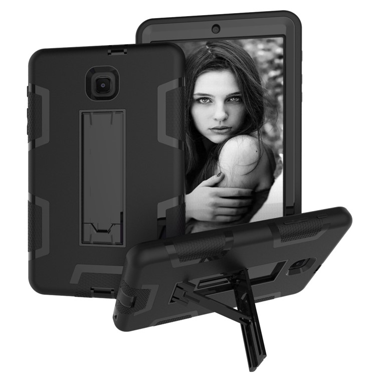 

Shockproof Dust-proof PC Silicone Kickstand Tablet Cover for Samsung Galaxy Tab A 8.0 (2018) SM-T387 - All Black, Galaxy Tab A 8.0 (2018)