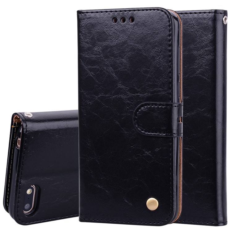 HAT PRINCE Oil Wax PU Leather Wallet Phone Casing for Huawei Y5 (2018) / Y5 Prime (2018) / Honor 7s / Play 7 - Black-1