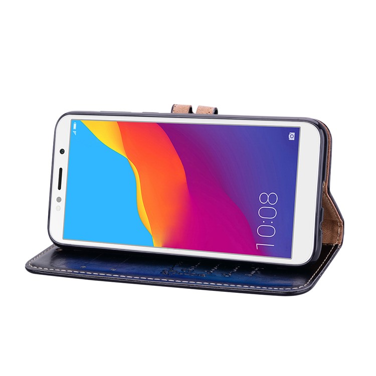 HAT PRINCE Oil Wax PU Leather Wallet Phone Casing for Huawei Y5 (2018) / Y5 Prime (2018) / Honor 7s / Play 7 - Black-4
