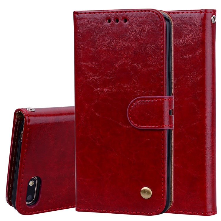 HAT PRINCE Oil Wax PU Leather Wallet Phone Cover for Huawei Y5 (2018) / Y5 Prime (2018) / Honor 7s / Play 7 - Red-1