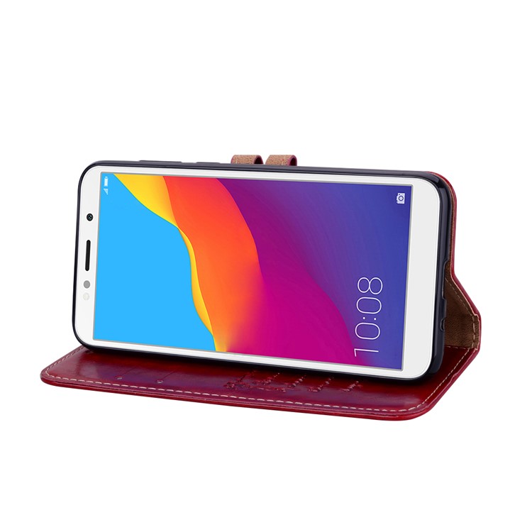 HAT PRINCE Oil Wax PU Leather Wallet Phone Cover for Huawei Y5 (2018) / Y5 Prime (2018) / Honor 7s / Play 7 - Red-4
