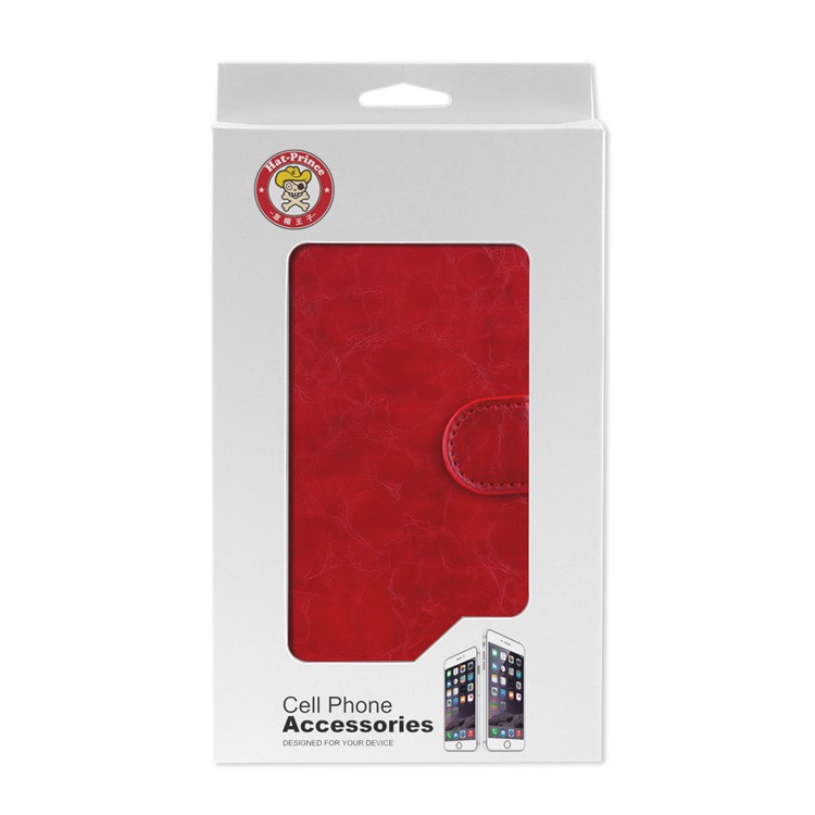HAT PRINCE Oil Wax PU Leather Wallet Phone Cover for Huawei Y5 (2018) / Y5 Prime (2018) / Honor 7s / Play 7 - Red-7