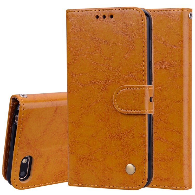 HAT PRINCE Oil Wax PU Leather Wallet Phone Case for Huawei Y5 (2018) / Y5 Prime (2018) / Honor 7s / Play 7 - Brown-1