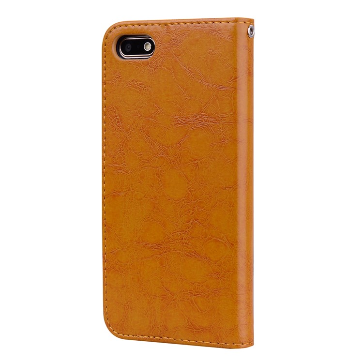 HAT PRINCE Oil Wax PU Leather Wallet Phone Case for Huawei Y5 (2018) / Y5 Prime (2018) / Honor 7s / Play 7 - Brown-3