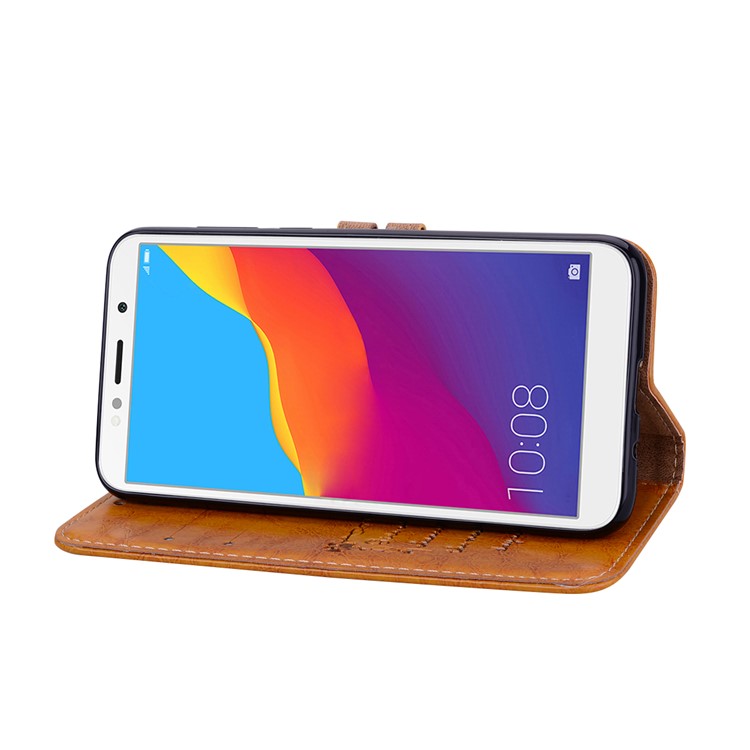 HAT PRINCE Oil Wax PU Leather Wallet Phone Case for Huawei Y5 (2018) / Y5 Prime (2018) / Honor 7s / Play 7 - Brown-4