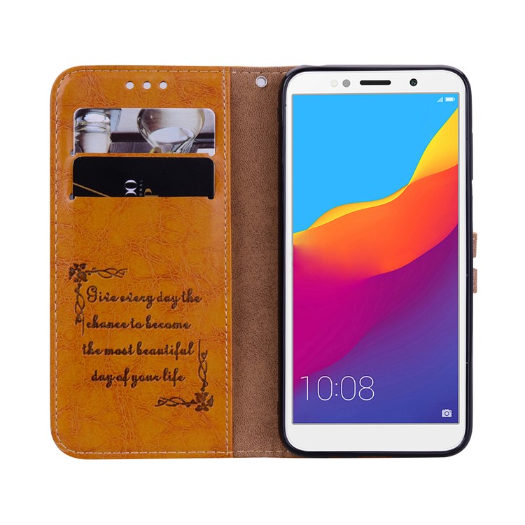 HAT PRINCE Oil Wax PU Leather Wallet Phone Case for Huawei Y5 (2018) / Y5 Prime (2018) / Honor 7s / Play 7 - Brown-5