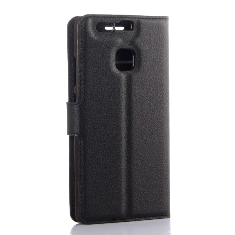 For Huawei P9 Lychee Leather Wallet Case Cover - Black-2