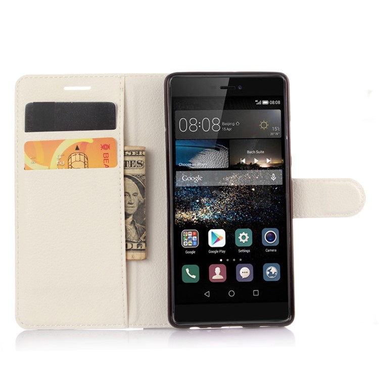For Huawei P9 Lychee Leather Wallet Stand Flip Case - White-3