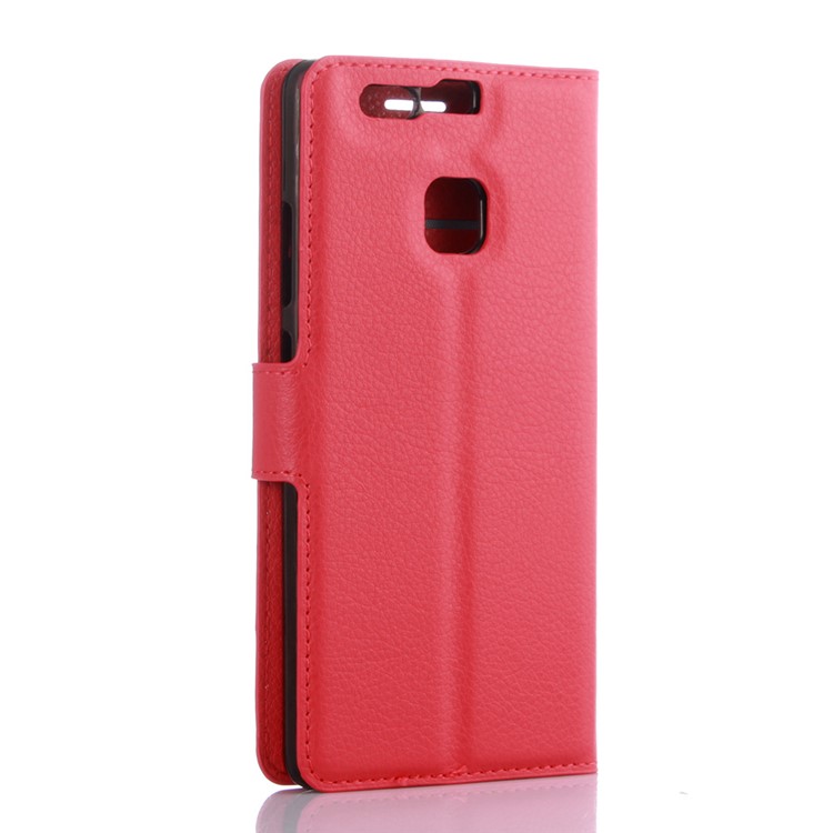 For Huawei P9 Lychee Leather Wallet Case Stand Cover - Red-2