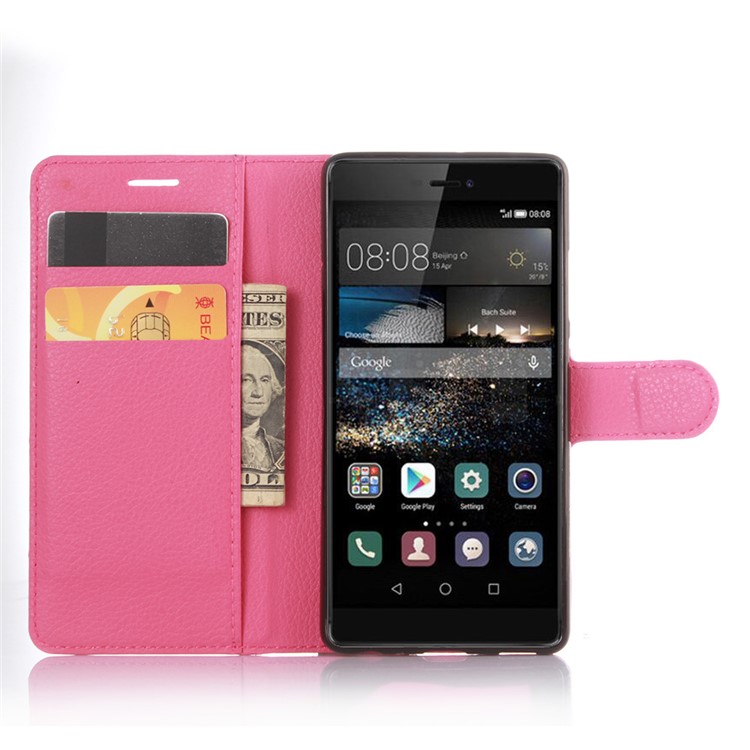 For Huawei P9 Lychee Leather Flip Case Wallet Cover - Rose-3