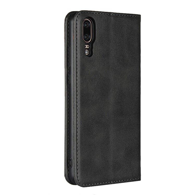 Auto-absorbed Leather Wallet Case with Stand for Huawei P20 - Black-3