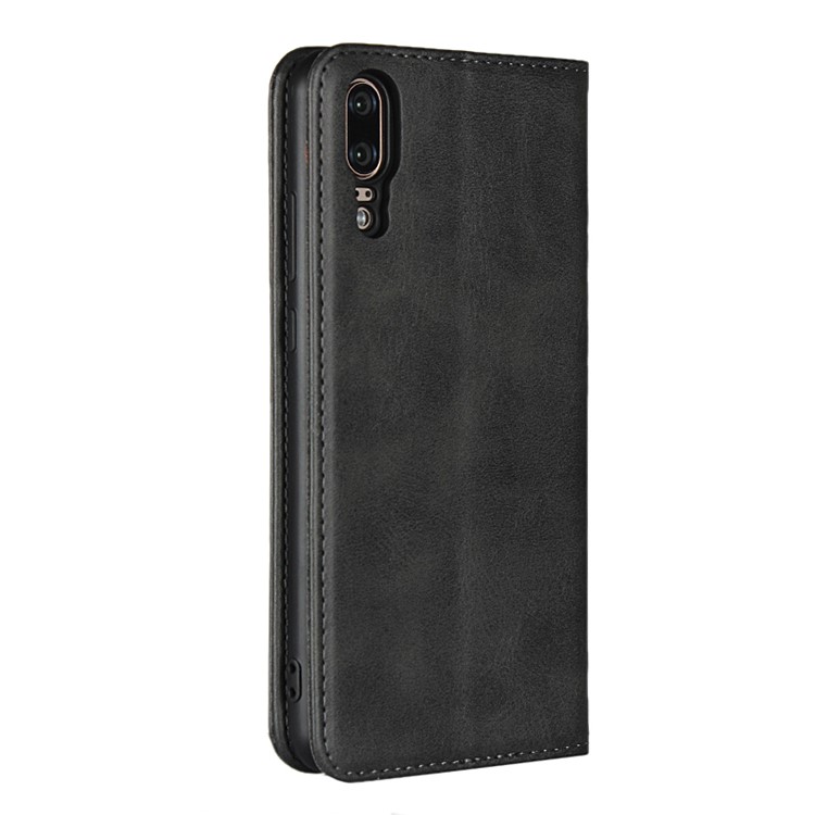 Funda De Cartera De Cuero Absorbida Automática Con Soporte Para Huawei P20 - Negro