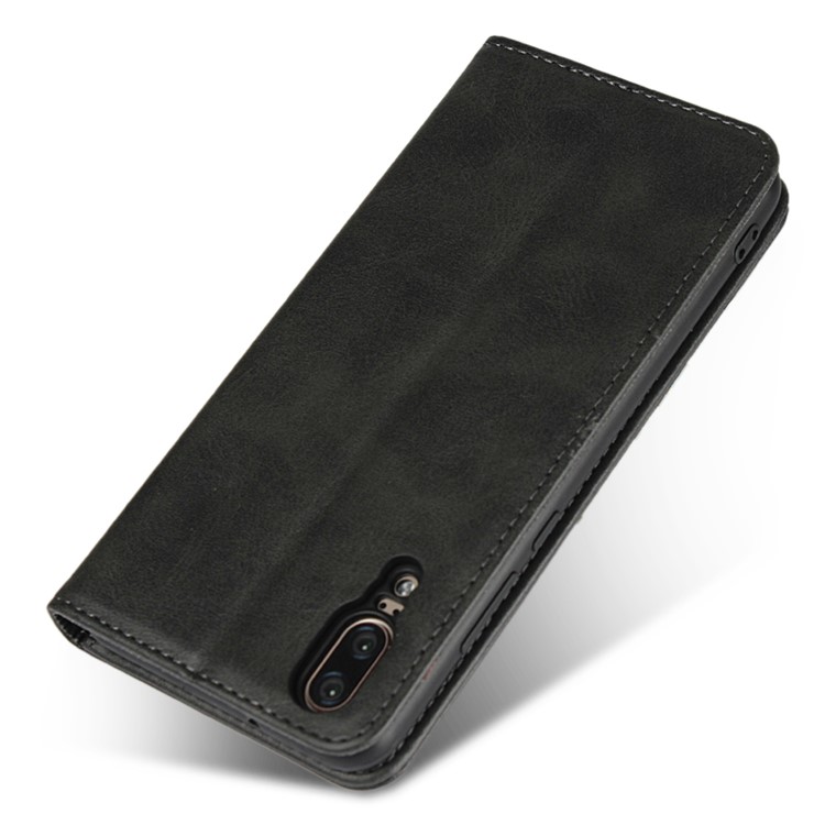 Funda De Cartera De Cuero Absorbida Automática Con Soporte Para Huawei P20 - Negro