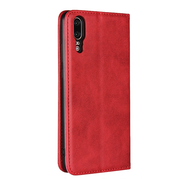 Auto-absorbed Leather Wallet Cover with Stand for Huawei P20 - Red-3