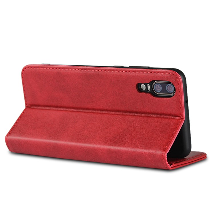 Auto-absorbed Leather Wallet Cover with Stand for Huawei P20 - Red-5