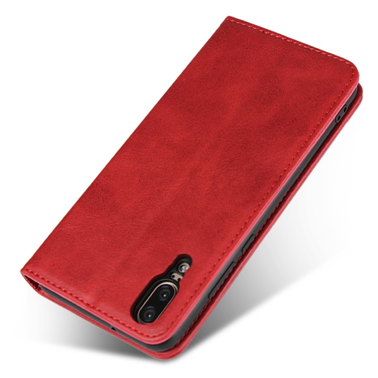 Auto-absorbed Leather Wallet Cover with Stand for Huawei P20 - Red-6
