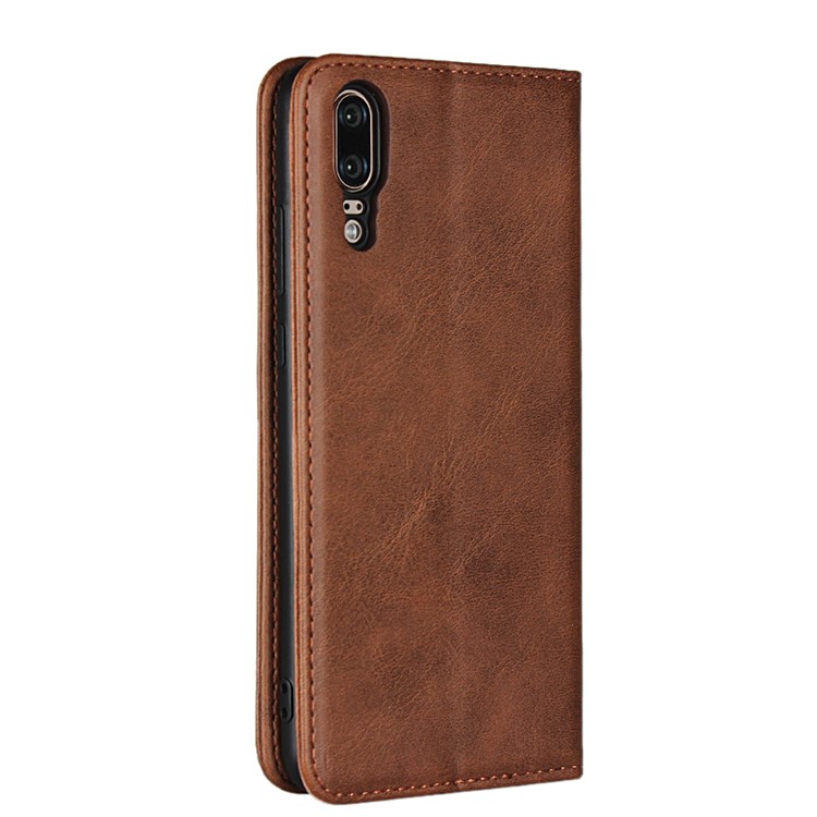 Auto-absorbed Leather Wallet Casing with Stand for Huawei P20 - Coffee-3
