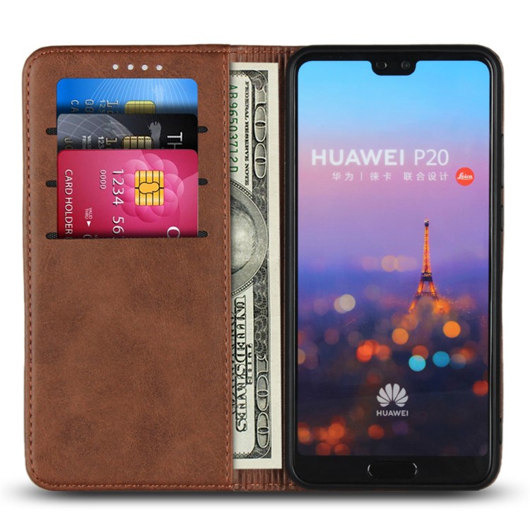 Auto-absorbed Leather Wallet Casing with Stand for Huawei P20 - Coffee-4