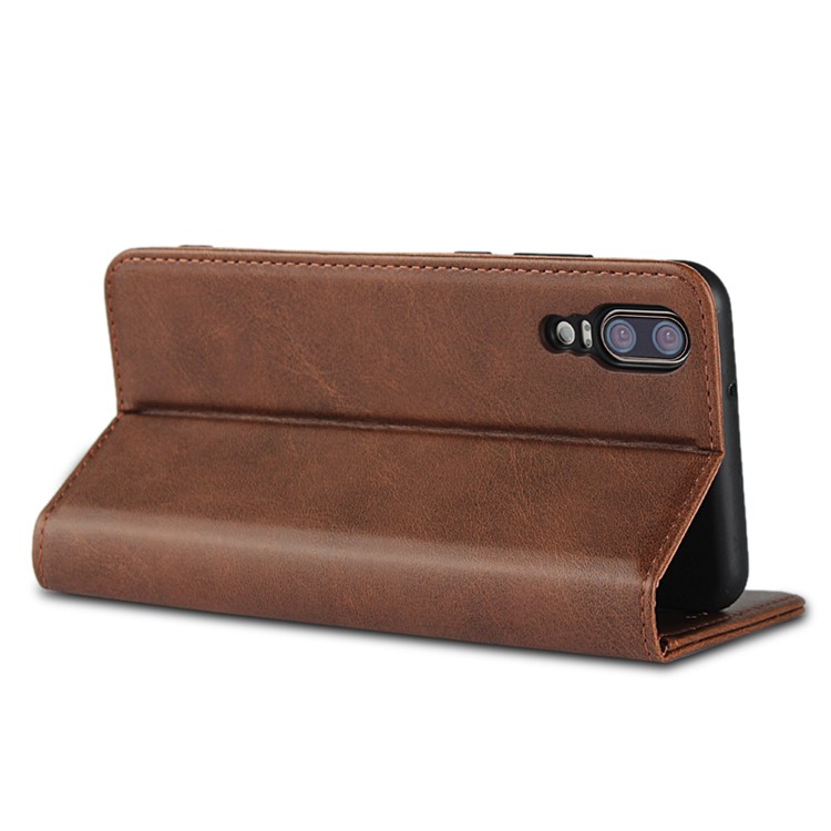 Auto-absorbed Leather Wallet Casing with Stand for Huawei P20 - Coffee-5