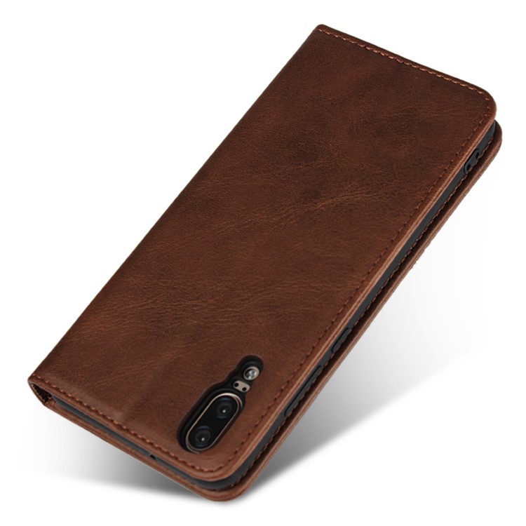 Auto-absorbed Leather Wallet Casing with Stand for Huawei P20 - Coffee-6