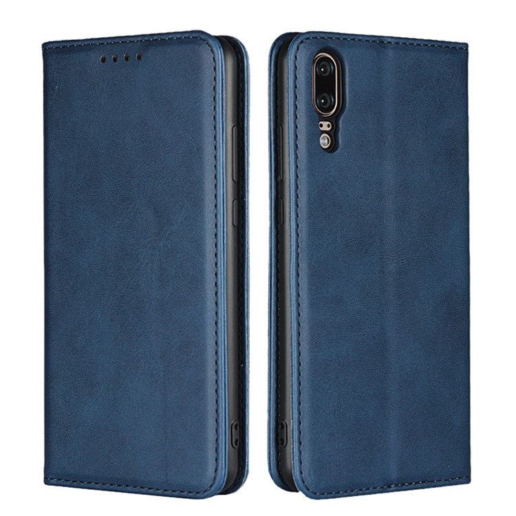 Couro Auto-absorvido 3 Slots De Cartão Estojo Protetor Com Suporte Para Huawei P20 - Azul-1