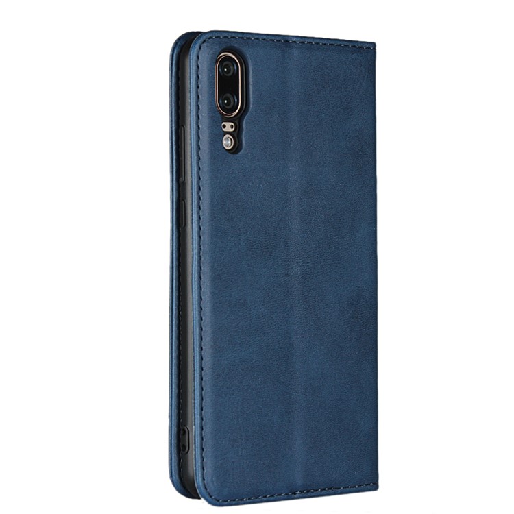 Couro Auto-absorvido 3 Slots De Cartão Estojo Protetor Com Suporte Para Huawei P20 - Azul-3