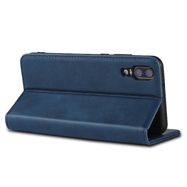 Couro Auto-absorvido 3 Slots De Cartão Estojo Protetor Com Suporte Para Huawei P20 - Azul-5