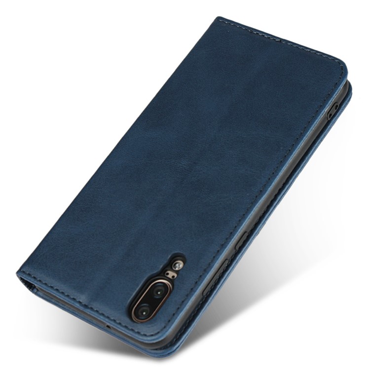 Couro Auto-absorvido 3 Slots De Cartão Estojo Protetor Com Suporte Para Huawei P20 - Azul-6
