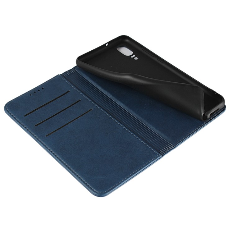 Couro Auto-absorvido 3 Slots De Cartão Estojo Protetor Com Suporte Para Huawei P20 - Azul-7