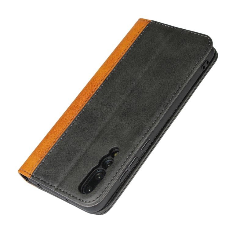 Bi-colour Splicing Magnetic Case Stand Leather Wallet Case for Huawei P20 Pro - Black-3