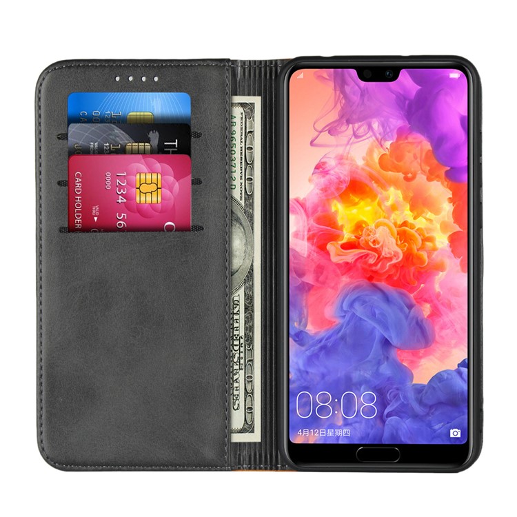 Bi-colour Splicing Magnetic Case Stand Leather Wallet Case for Huawei P20 Pro - Black-5