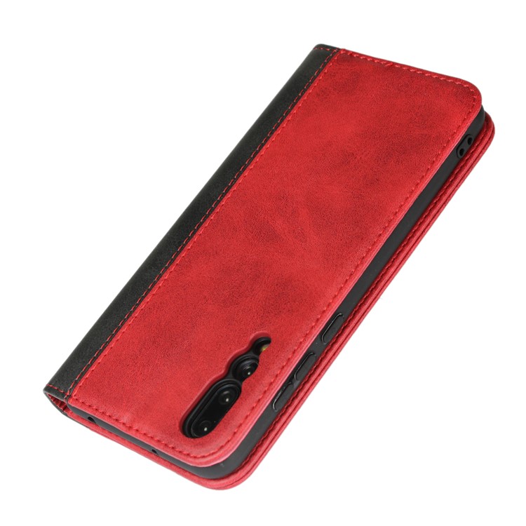 Bi-colour Splicing Magnetic Case Stand Leather Wallet Cover for Huawei P20 Pro - Red-3