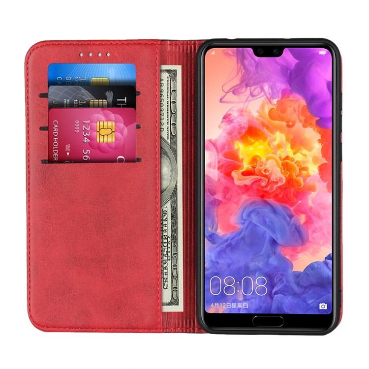 Bi-colour Splicing Magnetic Case Stand Leather Wallet Cover for Huawei P20 Pro - Red-5