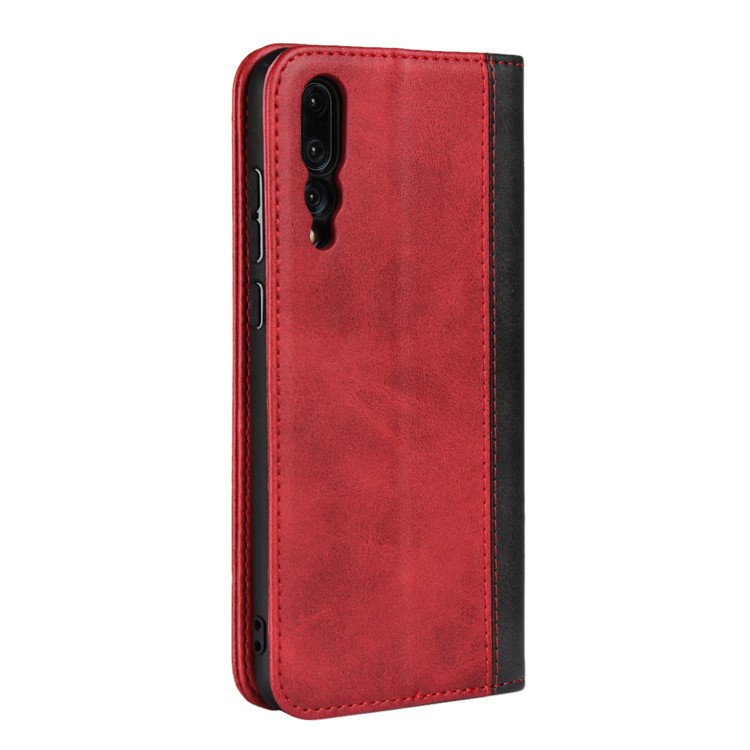 Bi-colour Splicing Magnetic Case Stand Leather Wallet Cover for Huawei P20 Pro - Red-7