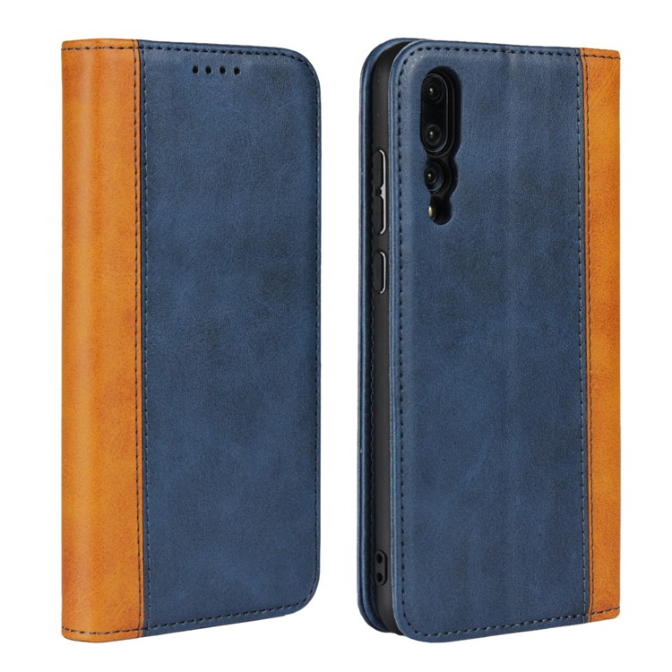 Cáscara De Cuero Bicolor De La Cartera Del Soporte Del Caso Magnético Que Empalma Para Huawei P20 Favorable - Azul-1