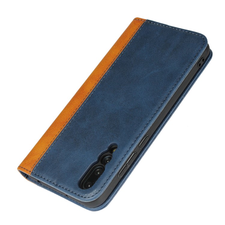 Cáscara De Cuero Bicolor De La Cartera Del Soporte Del Caso Magnético Que Empalma Para Huawei P20 Favorable - Azul-3